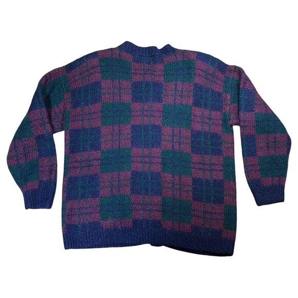 Paris Sport Club Cardigan Hand Knit Mohair Plaid Sweater Grannycore Size Medium - Picture 5 of 5